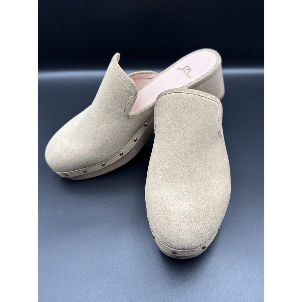J Crew Suede Clogs Tan Wedge Heel Slip On Mules Women Size 7 AQ 674